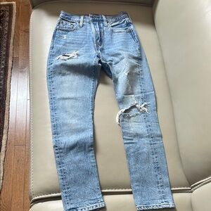 Levi's Blue High Rise Straight Leg Distressed Ripped Jeans